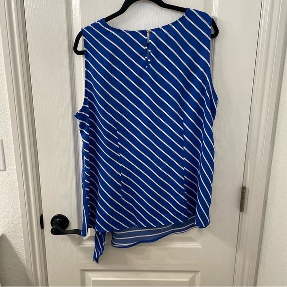 Liz Claiborne Blue and White Striped Wrap Blouse - Picture 4 of 5